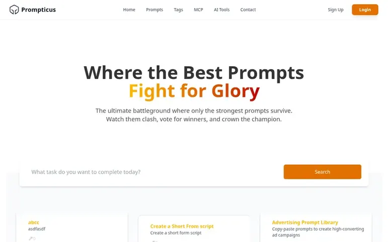 Screenshot of the Prompticus homepage
