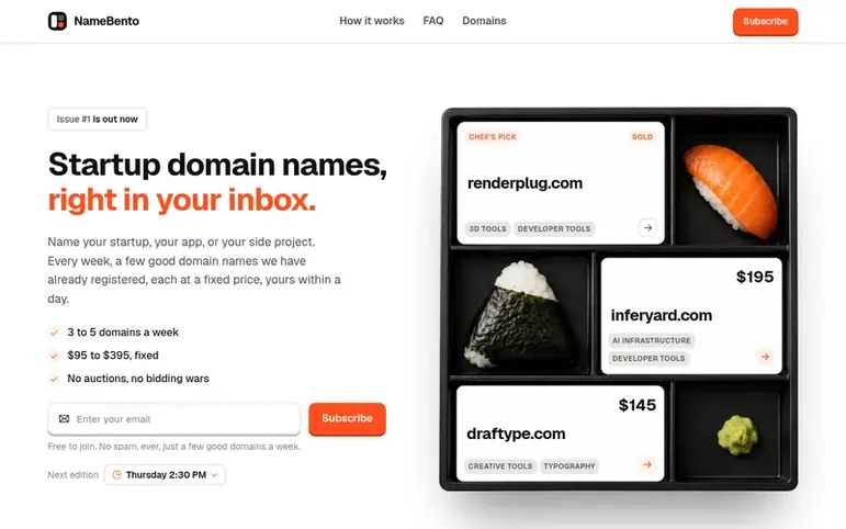 Screenshot of the NameBento homepage