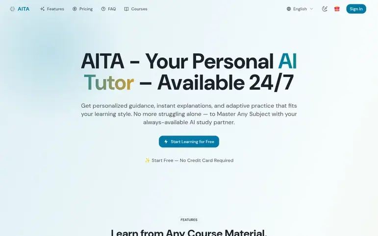 Screenshot of the AITA homepage