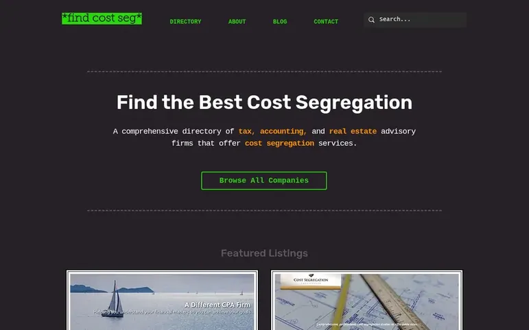 Screenshot of the FindCostSeg homepage