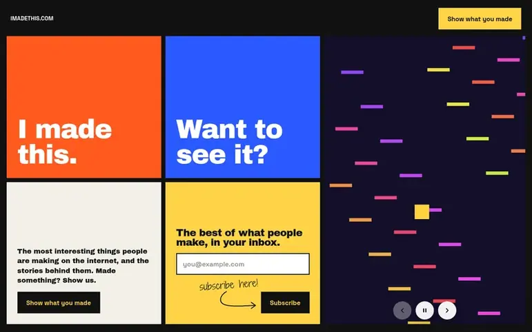 Screenshot of the I Made This homepage