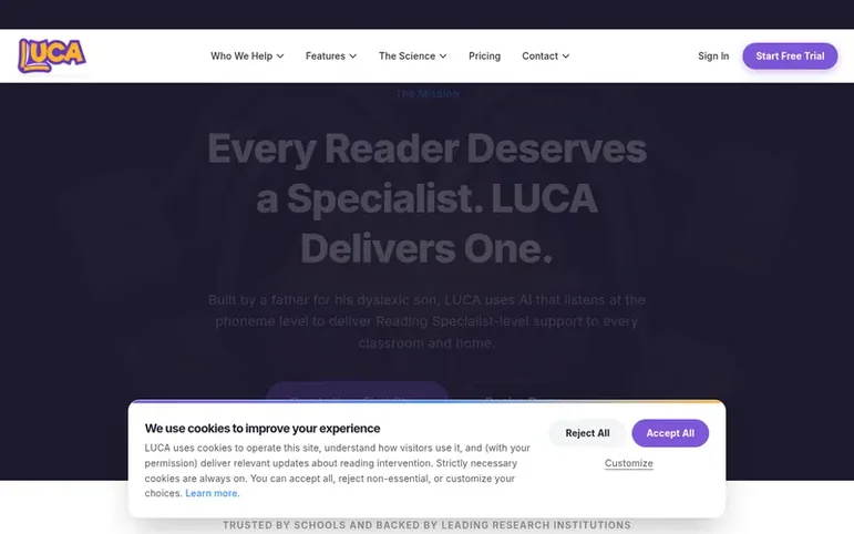 Screenshot of the LUCA homepage