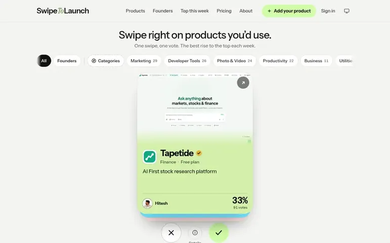 Screenshot of the SwipeToLaunch homepage