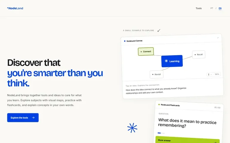 Screenshot of the NodeLand homepage